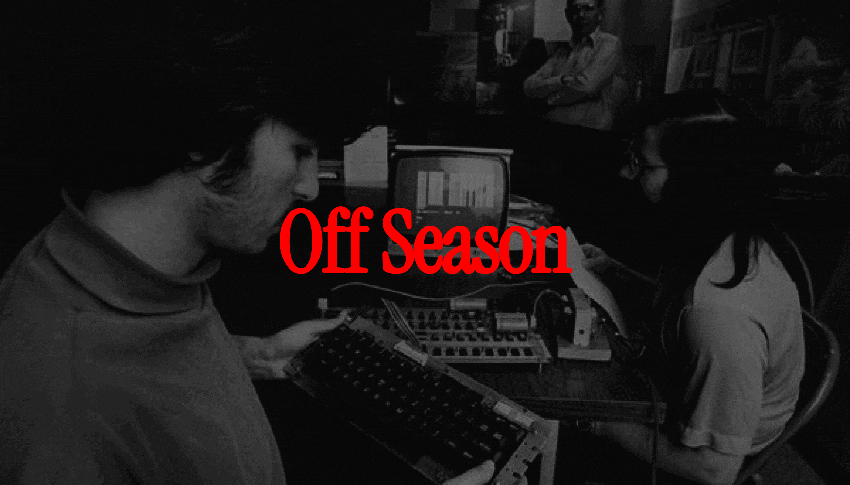 The Off Season header graphic from the f.inc website, showing the program title in red over a darkened photo of early Apple-era hardware
